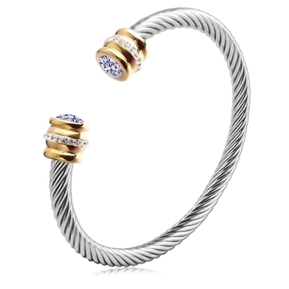 •June• Elegant Twisted Cable Cuff Bracelet with Alexandrite Gemstone Accents
